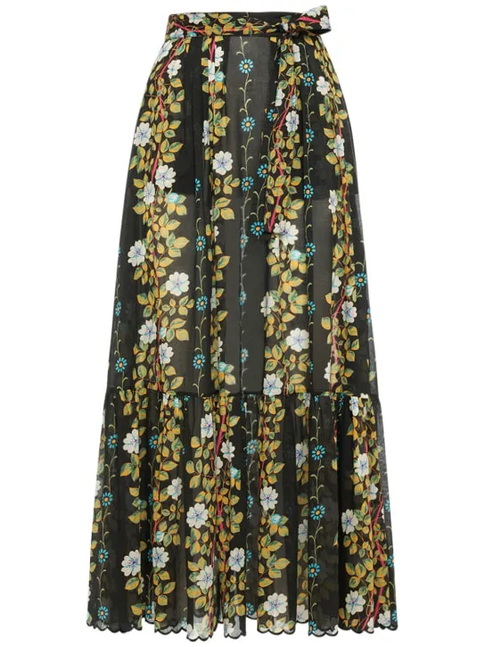 Etro   Printed cotton high rise midi skirt 