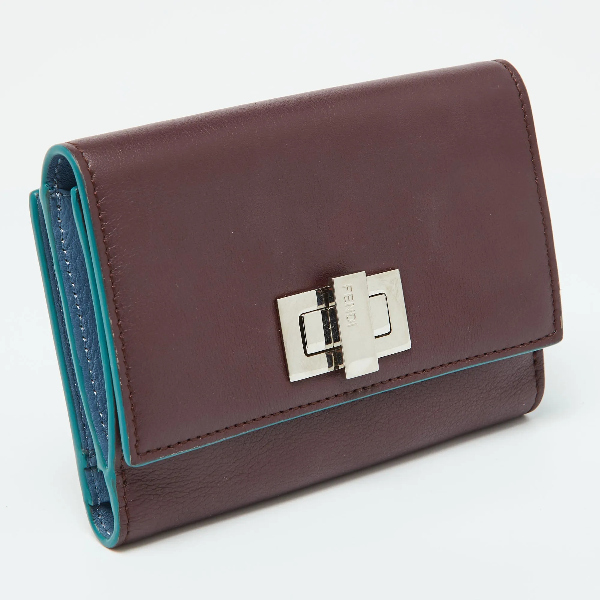 Fendi Burgundy Leather Peekaboo Trifold Wallet