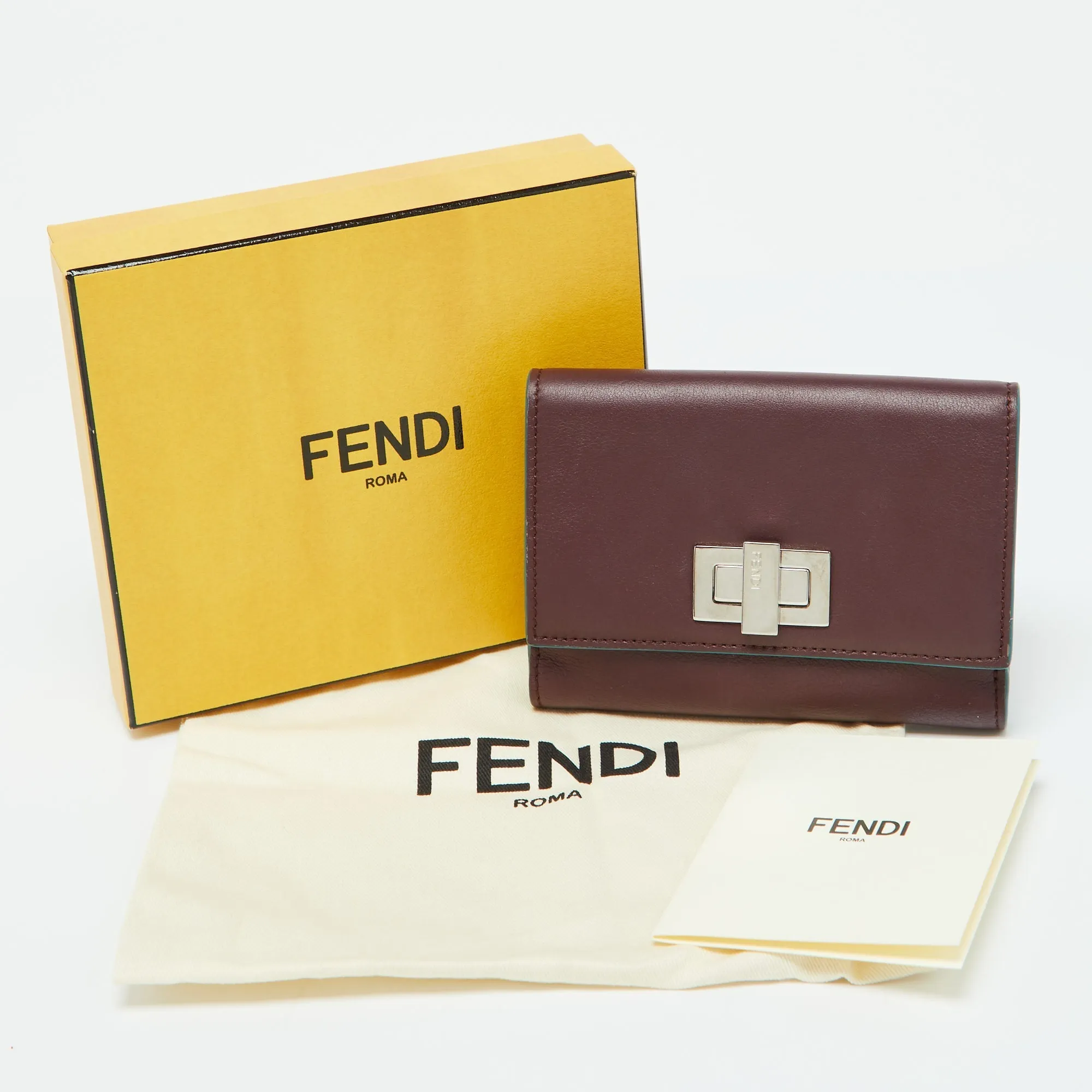 Fendi Burgundy Leather Peekaboo Trifold Wallet