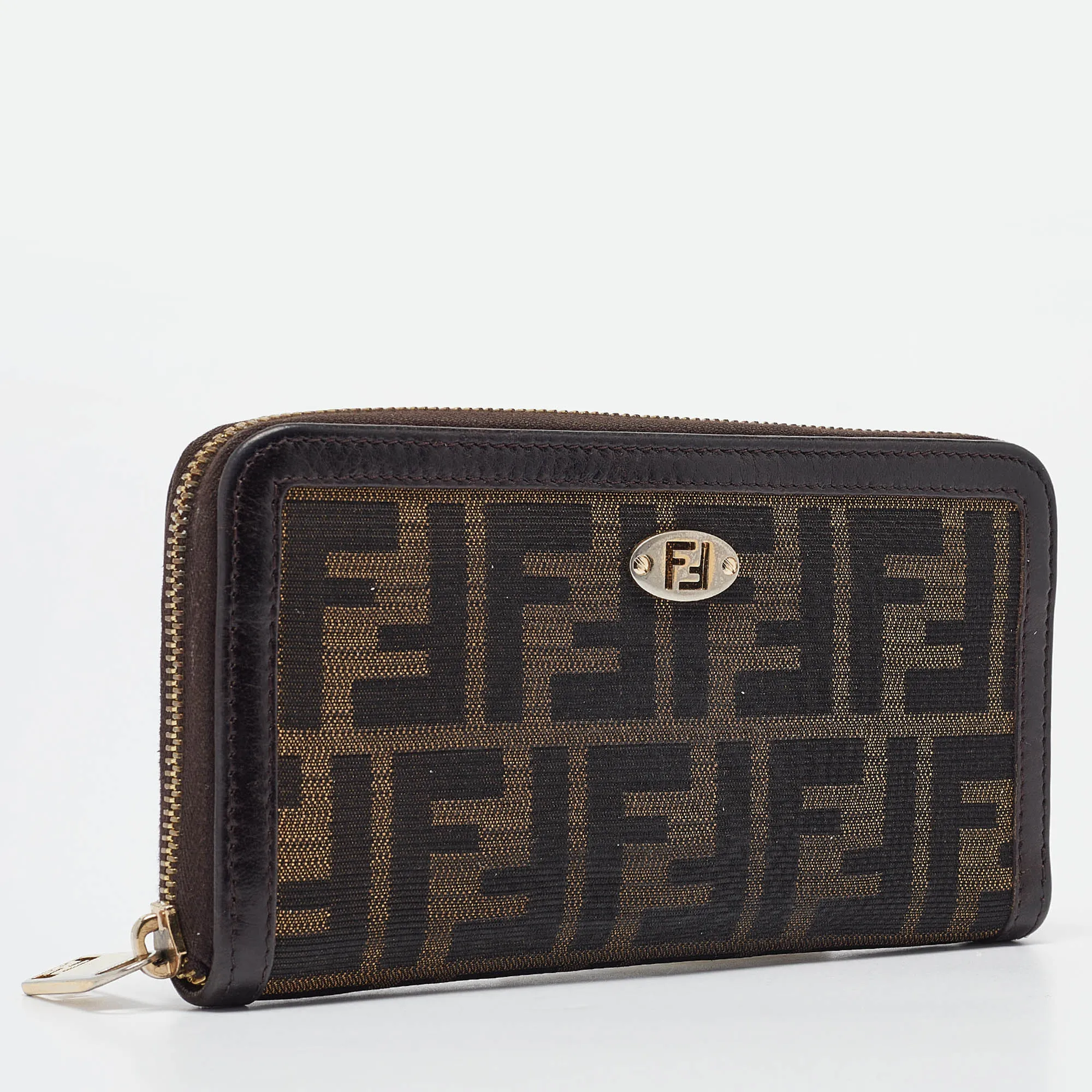 Fendi Zucca Canvas And Leather Ff Zip Around Wallet
