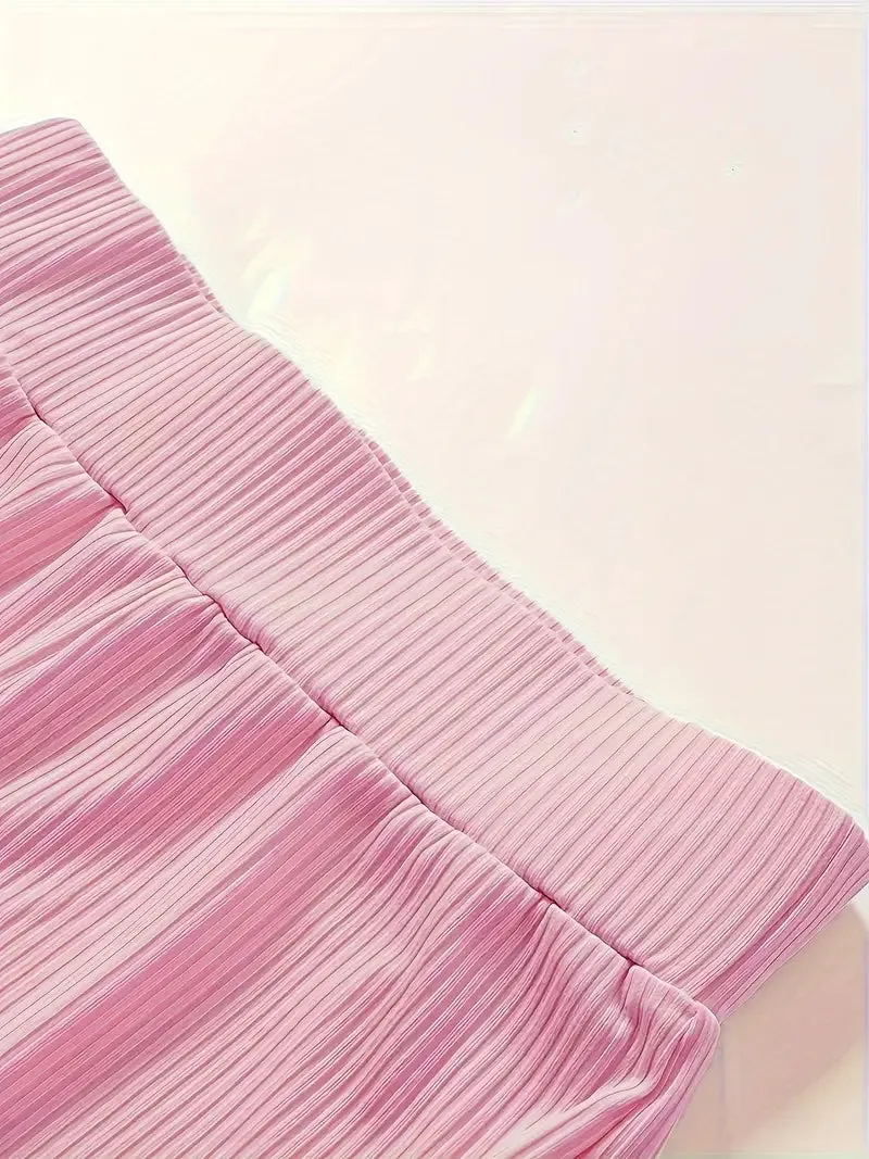 High waist Solid color Flared Pants