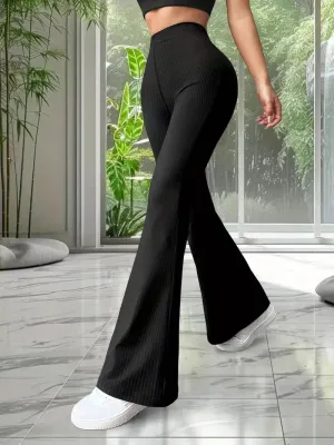 High waist Solid color Flared Pants